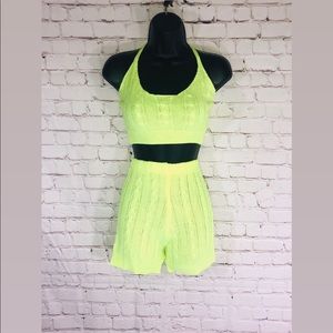 Neon knitted 2 piece shorts and crop top
